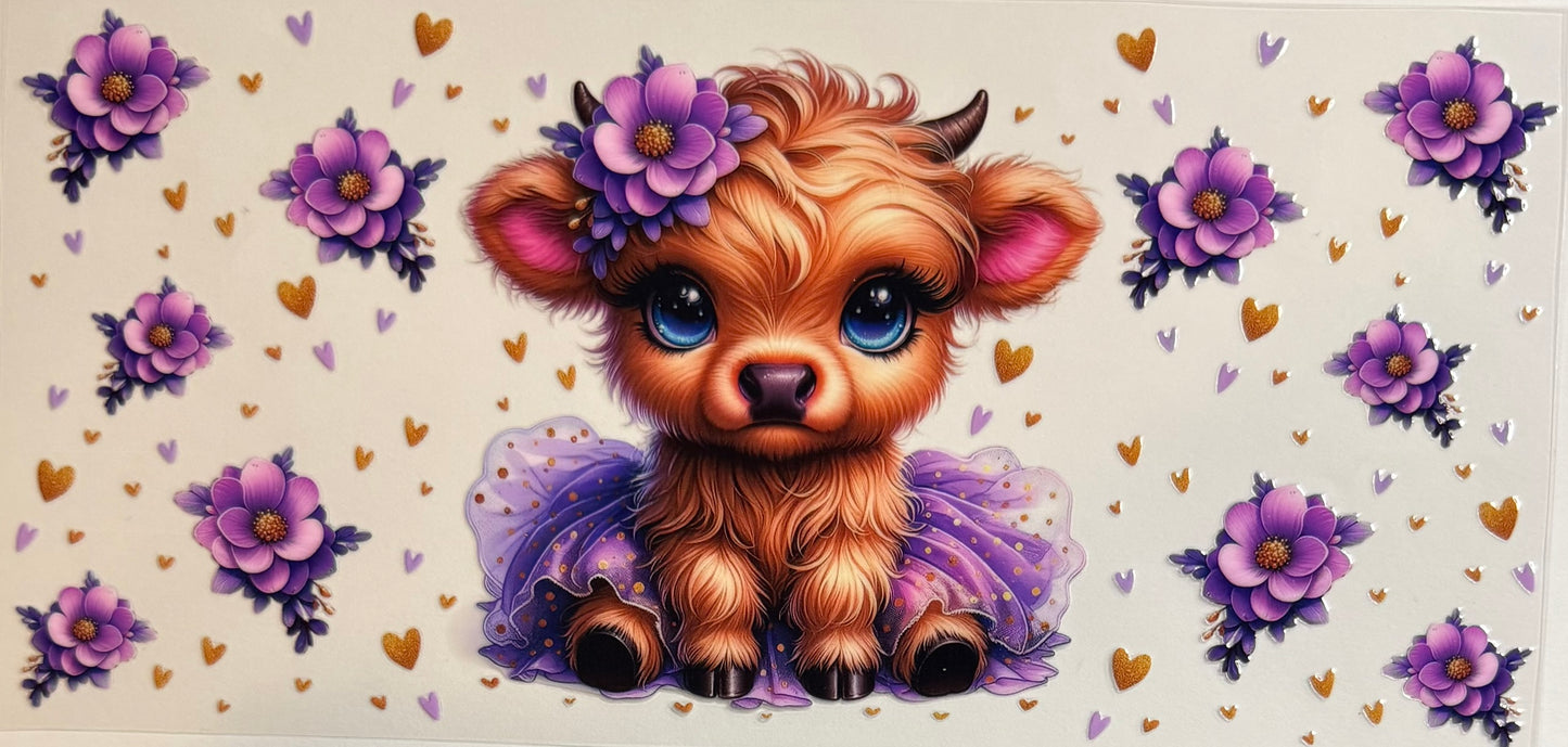 Vaca de las Highlands con margarita