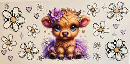 Vaca de las Highlands con margarita