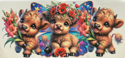 Vaca de las Highlands con margarita