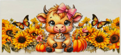 Vaca de las Highlands con margarita