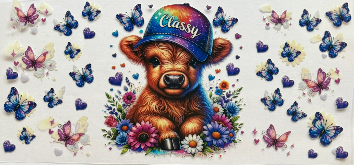 Vaca de las Highlands con margarita