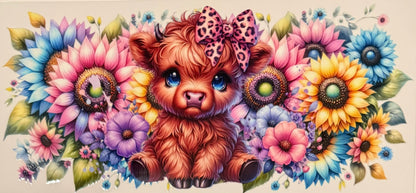 Vaca de las Highlands con margarita