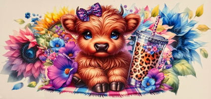 Vaca de las Highlands con margarita