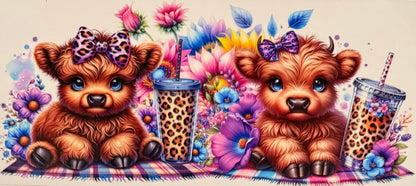 Vaca de las Highlands con margarita